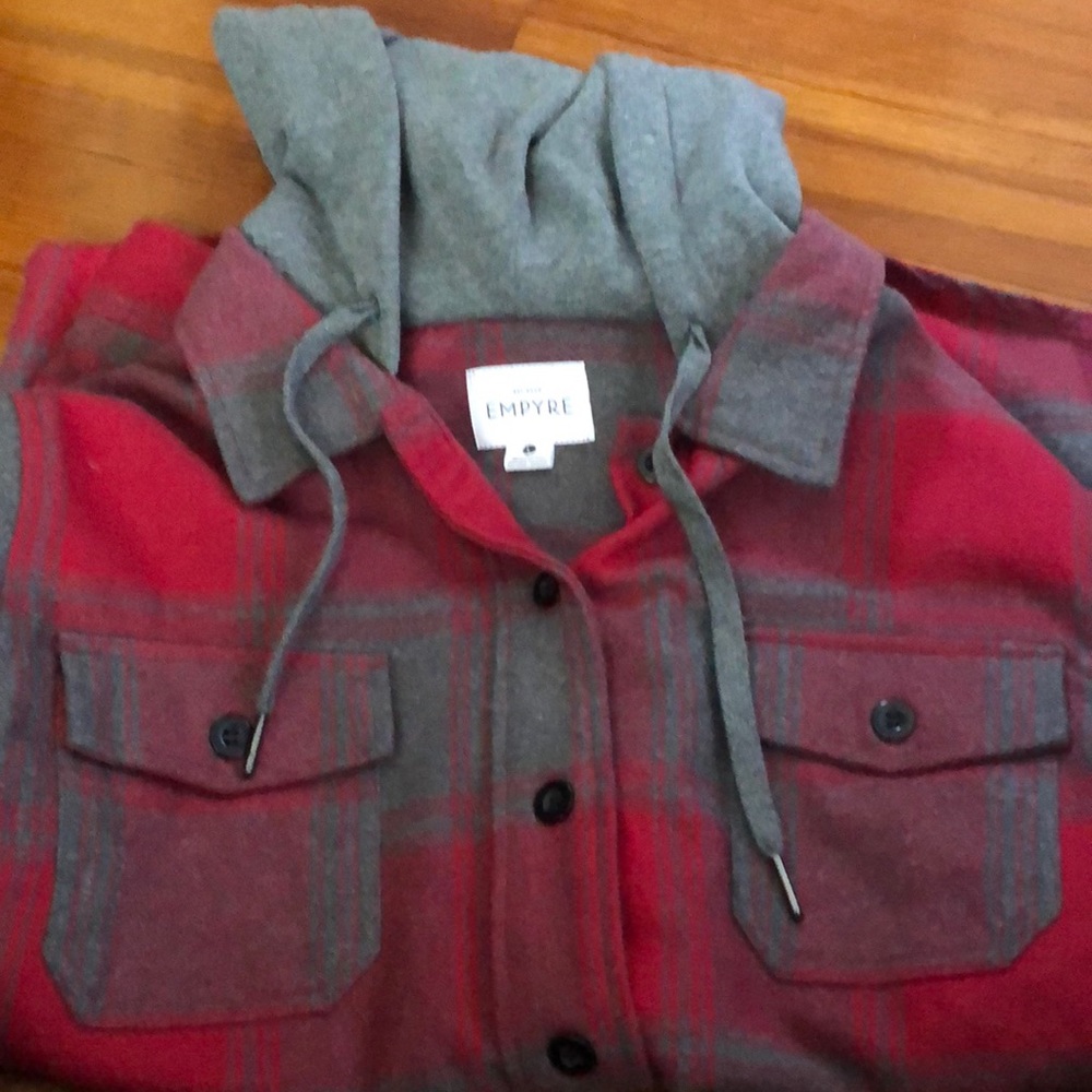 Think flannel hooded button up